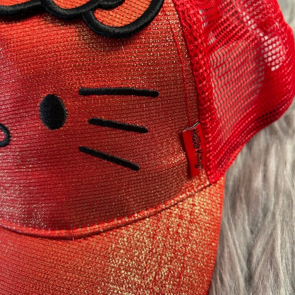 Hello Kitty Baseball Cap Girls‎ Red Sparkly Cat Hat Adjustable Back